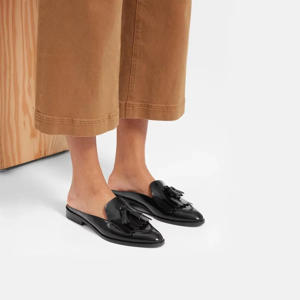 Everlane The Modern Tassel Loafer Mule in Black New Womens Oxford Slides - Picture 1 of 12